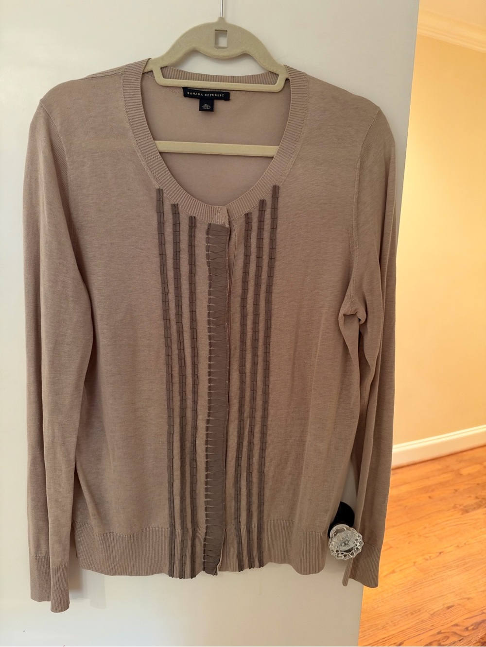 Banana Republic Silk Linen Cardigan XL Beige Taupe Ruffle Detail